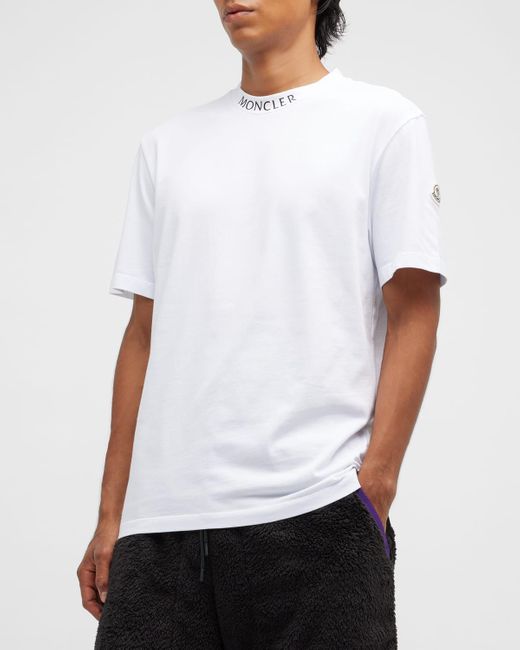 Moncler White Logo-neck T-shirt for men