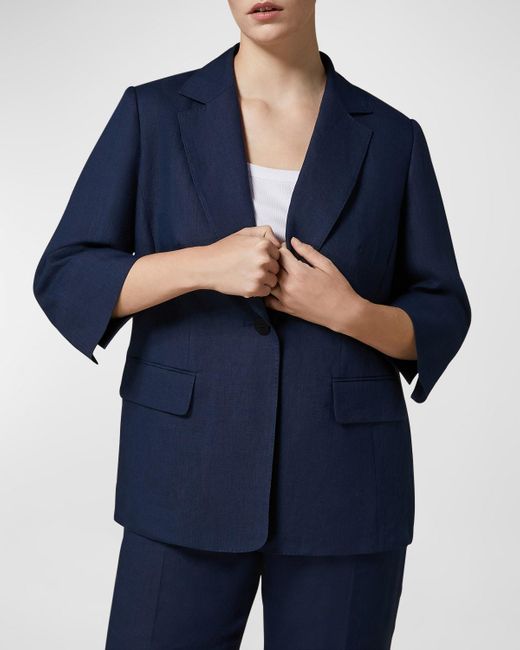 Marina Rinaldi Blue Plus Size Catwalk Single-Button Linen Jacket