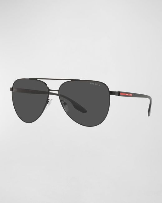 Prada Sport Black 52ws Steel Aviator Sunglasses for men