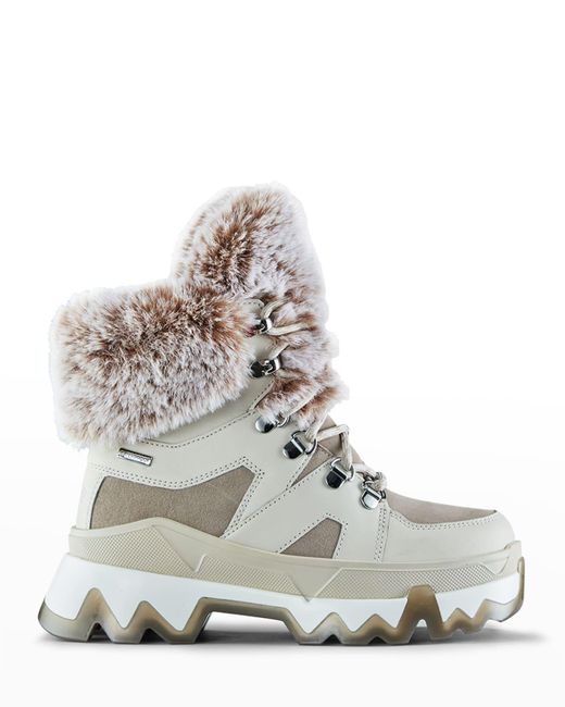 Cougar Shoes White Warrior Mix-leather Snow Boots W/ Faux-fur Trim
