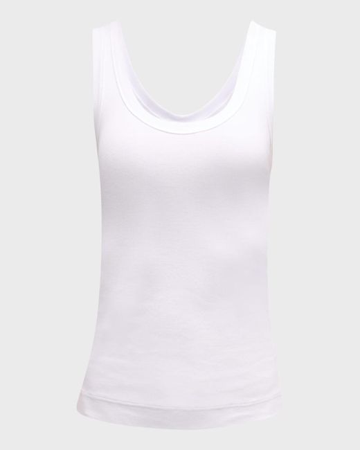 Brunello Cucinelli White Ribbed Cotton Jersey Tank Top With Monili Tab