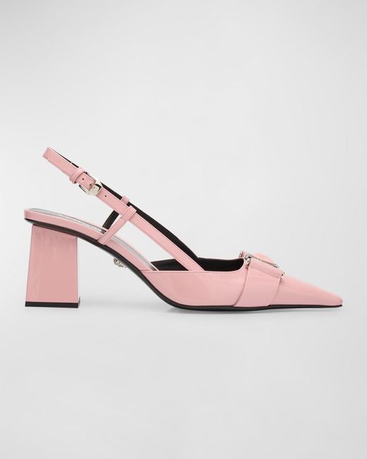 Versace Pink Medusa Coin Patent Leather Slingback Pumps