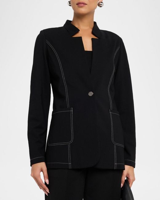 Misook Black Single-Button Ponte Blazer