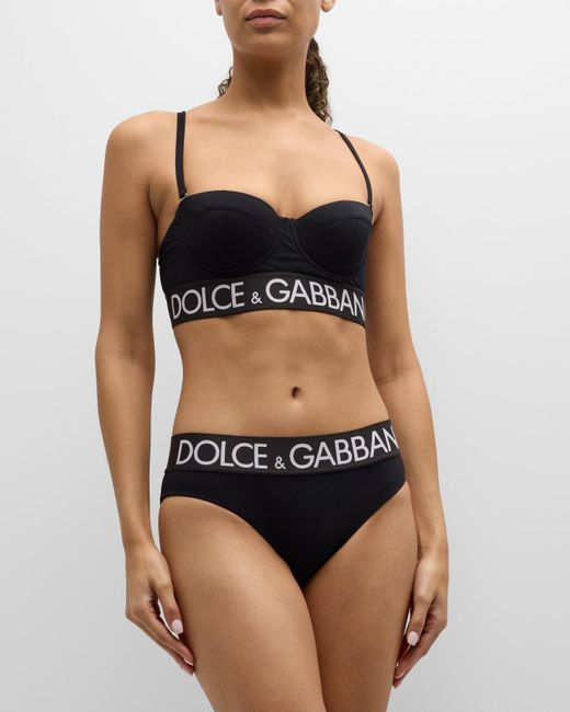 Dolce & Gabbana Black Branded Elastic Balconette Two-Piece Swimsuit