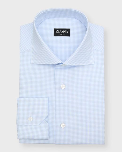 Zegna Blue Trofeo Cotton Micro-check Dress Shirt for men