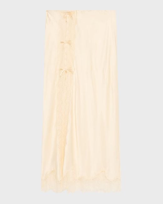 LoveShackFancy Natural Calder Silk-Blend Maxi Slip Skirt