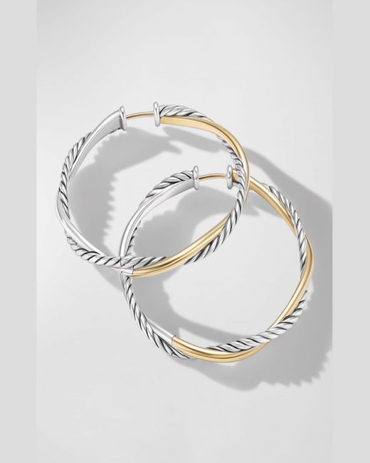 David Yurman White Petite Infinity Hoop Earrings In Silver And 14k Gold, 4mm, 1.65"l