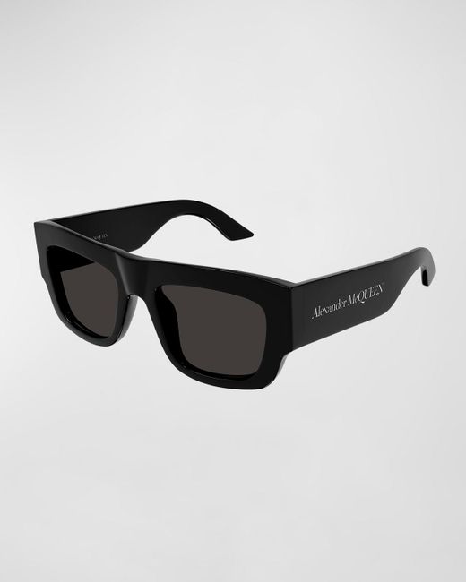 Alexander McQueen Black Acetate Rectangle Sunglasses for men