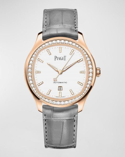 Piaget Metallic Polo 36mm 18k Rose Gold Diamond Auto Watch