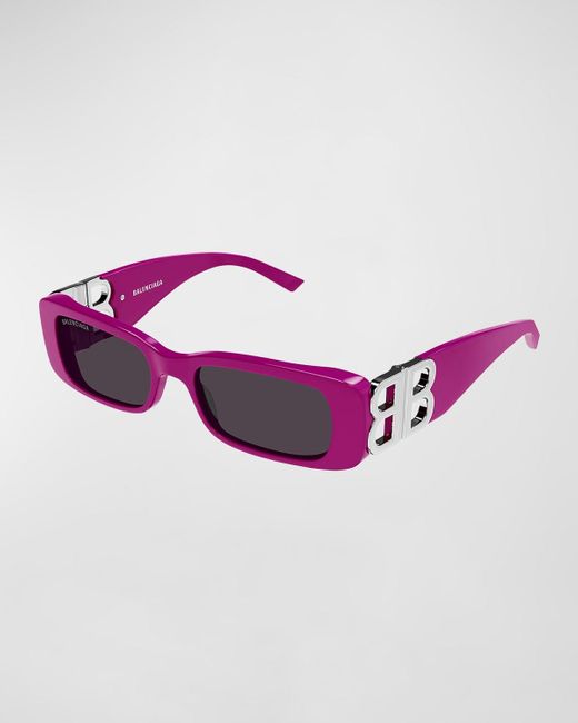 Balenciaga Purple Logo Rectangle Acetate Sunglasses