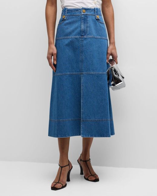 Tanya Taylor Blue Hudie A-line Denim Midi Skirt