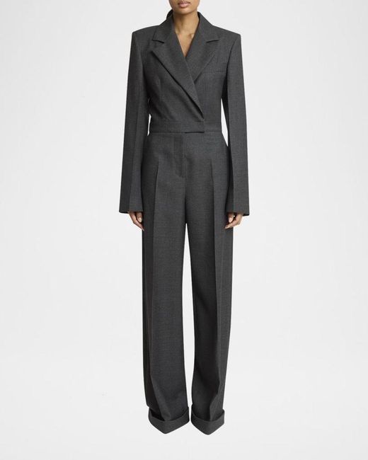Givenchy Gray Wrap-Effect Grain De Poudre Wool Jumpsuit