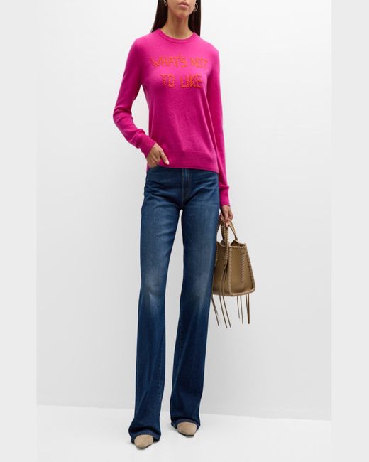 Lingua Franca Pink Cashmere Embroidered Crewneck Sweater