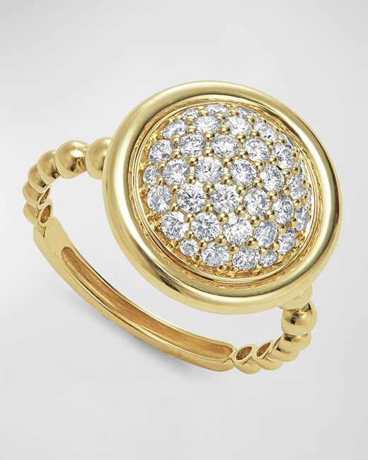 Lagos Metallic 18k Gold Pave Diamond Ring, Size 7