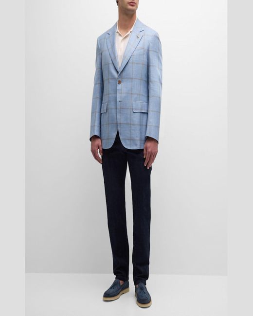 Stefano Ricci Blue Windowpane Single-Breasted Blazer Jacket for men