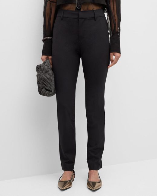 Brunello Cucinelli Black Tropical Wool Straight-Leg Tailored Trousers With Slit