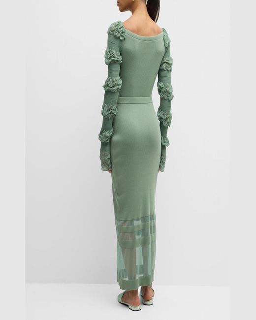 ADEAM Green Cassandra Knit Maxi Skirt With Mesh Detail