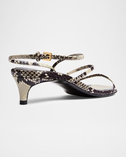 Khaite Metallic Strappy Python-Embossed Kitten Sandals