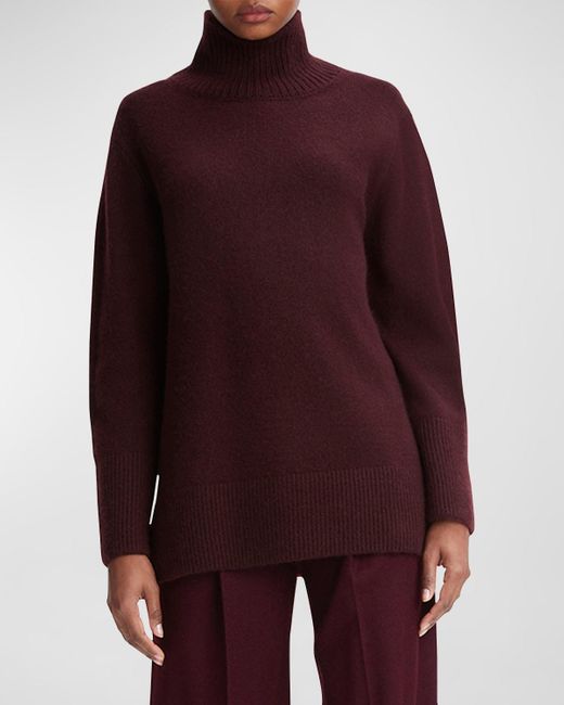 Vince Purple Mixed Gauge Wool-Cashmere Turtleneck Tunic Sweater