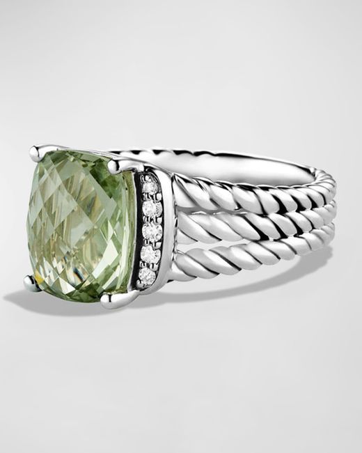 David Yurman Metallic Petite Wheaton Ring With Prasiolite And Diamonds