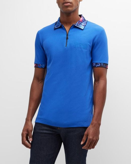 Versace Jeans Blue Galaxy-trim Polo Shirt for men