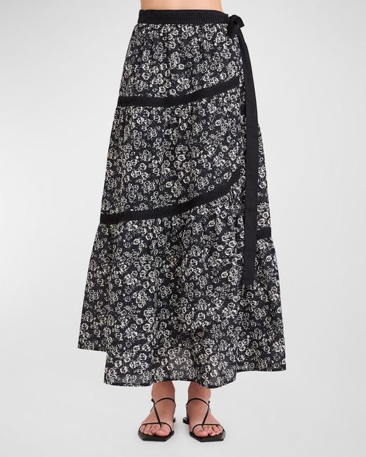 Merlette Multicolor Floral-print Pleated-trim A-line Maxi Skirt