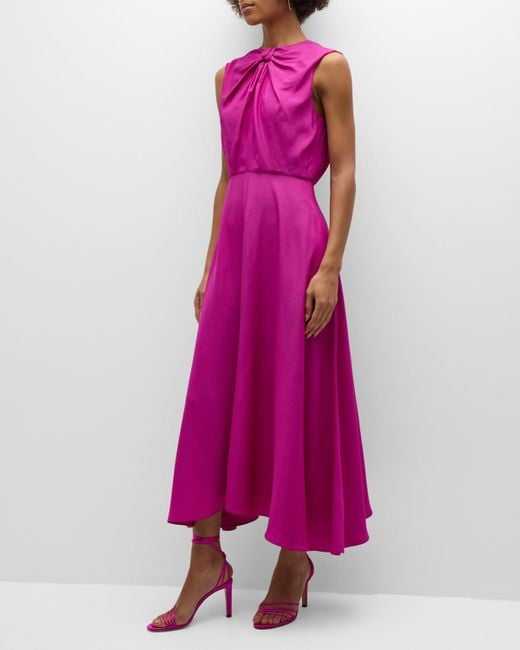 Saloni Pink Marla Sleeveless Bow Midi A-line Dress