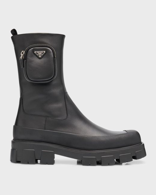Prada Black Monolith Chelsea Boot With Pouch for men