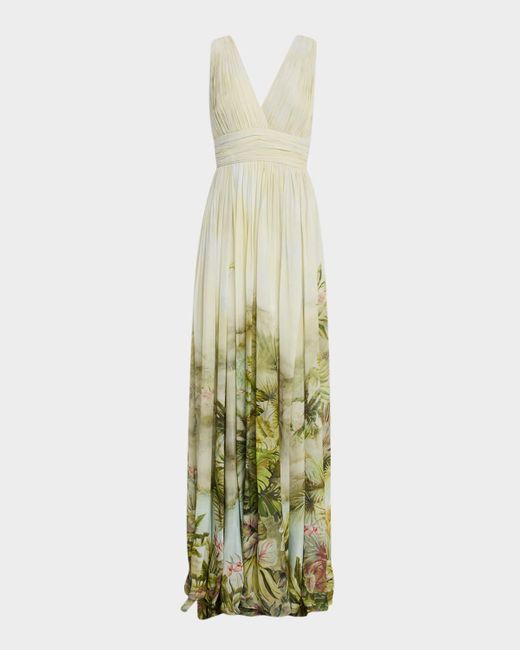 Elie Saab White Printed Sleeveless Gown With Shawl