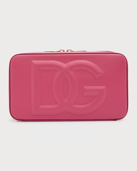 Dolce & Gabbana Pink Dg Logo Zip Leather Clutch Bag