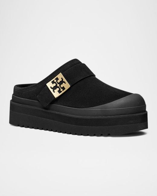 Tory Burch Black Mellow Shearling Platform Mules