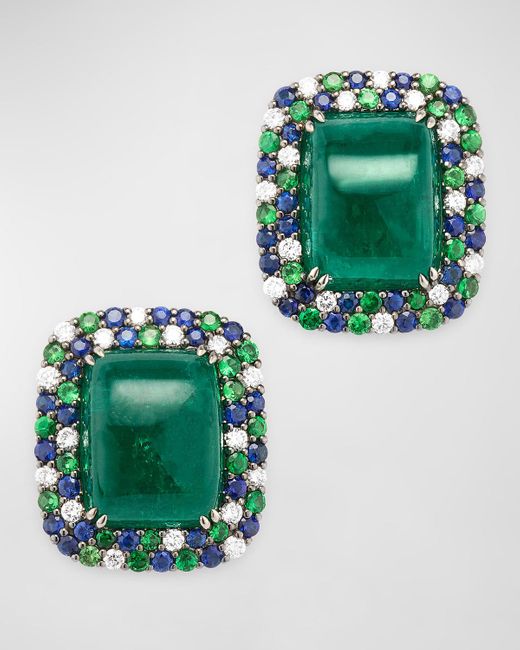Alexander Laut Green 18K And Platinum Emerald, Tsavorite, Sapphire And Diamond Earrings