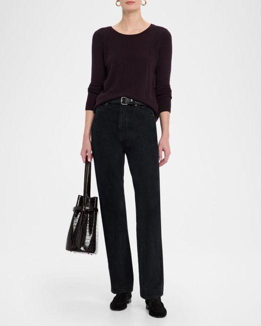 Neiman Marcus Black Cashmere Basic Crewneck Top