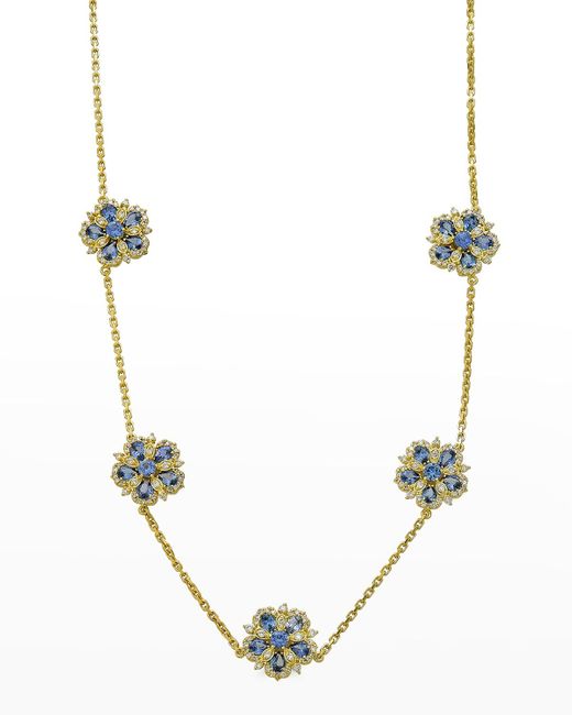 Tanya Farah Metallic Yellow Gold Jasmine Bloom Ceylon Sapphire And White Diamond Necklace