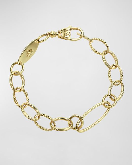 Lagos Metallic 18k Yellow Gold Caviar Oval Link Bracelet, Size 7