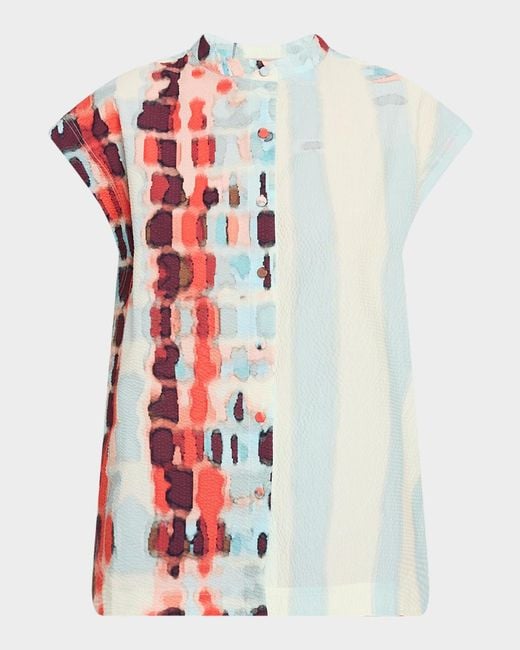 Silvia Tcherassi White Adele Short-Sleeve Textured Blouse