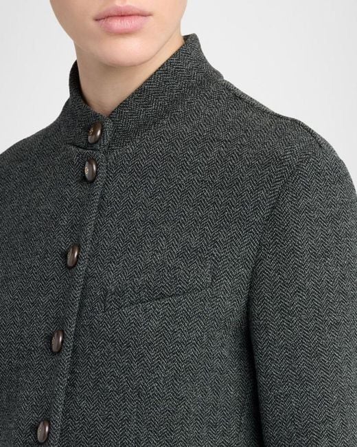 Giorgio Armani Black Buttoned Herringbone Jacket
