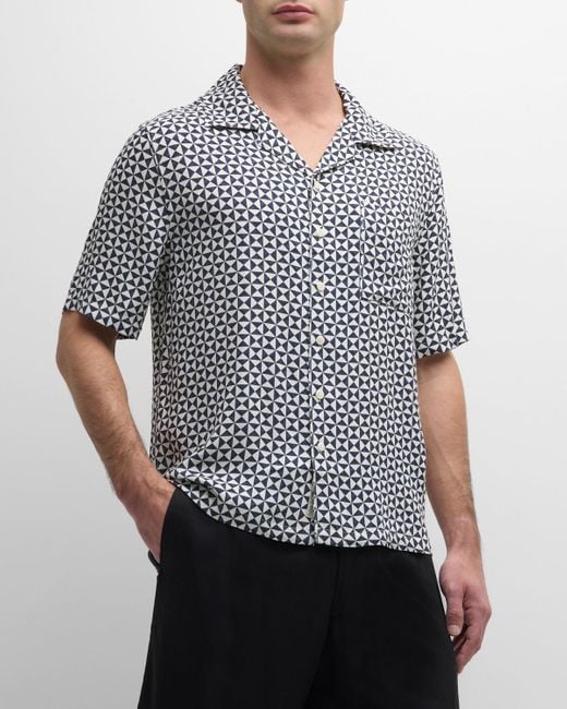 Onia Gray Geometric-print Short-sleeve Camp Shirt for men