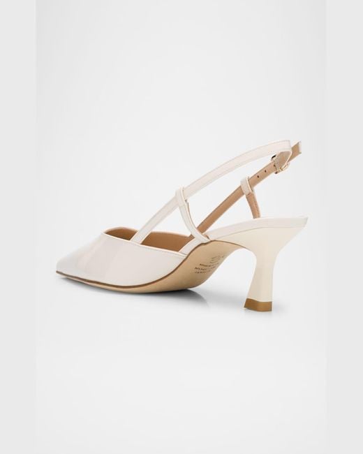 Stuart Weitzman White Vinnie Patent Kitten Slingback Pumps