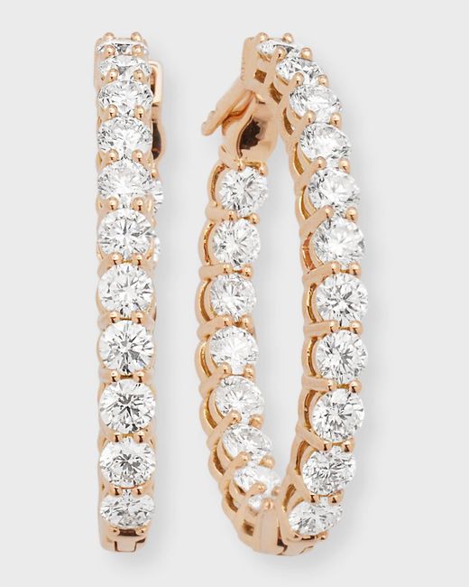 Neiman Marcus White Large Diamond Hoop Earrings In 18k Rose Gold