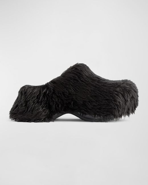 Balenciaga Black Crocs Mules In Fake Fur