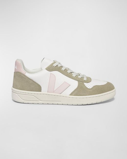 Veja Metallic V-10 Mixed Leather Low-top Sneakers