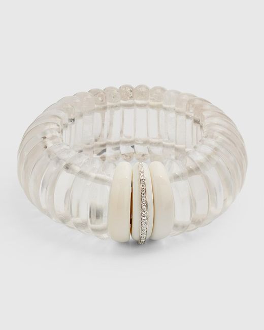 Sanalitro Natural 18k White Gold Expandable Spicchio Bracelet With Rock Crystals, White Agate And Diamonds