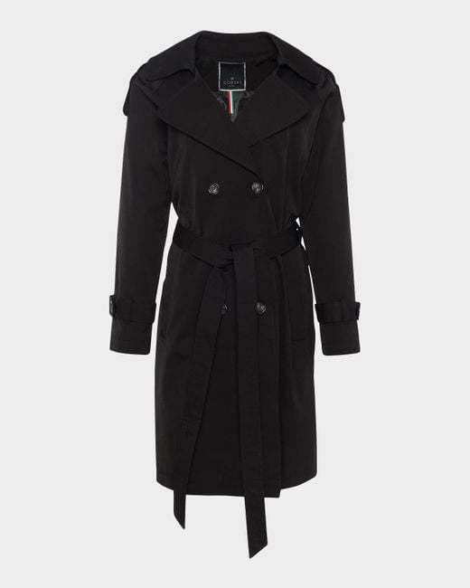Gorski Women's Black Lightweight Belted Double-Breasted Trench Coat