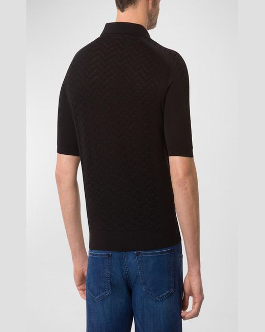 Stefano Ricci Black Patterned Short-sleeve Polo Sweater for men