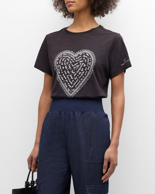 Cinq À Sept Blue Rhinestone Love Letter Heart Short-Sleeve T-Shirt
