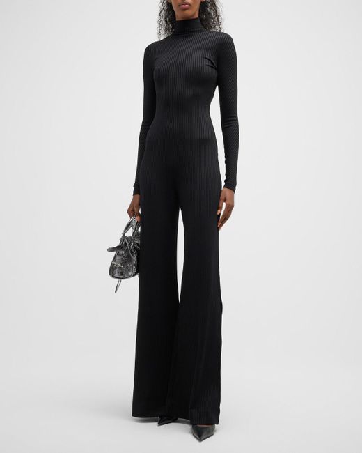 Balenciaga Overall Ribbed Turtleneck Jumpsuit in Black | Lyst