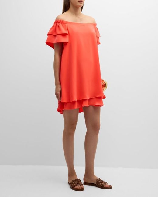 Trina Turk Red Piper Off-Shoulder Ruffle Mini Dress