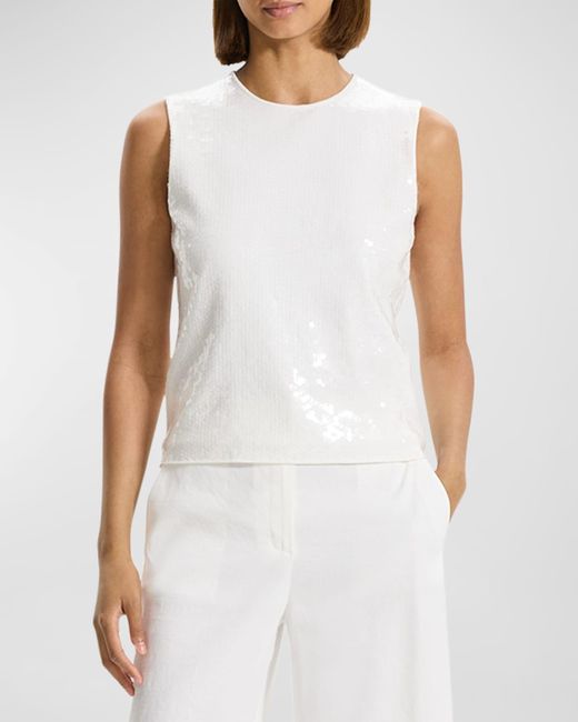 Theory White Sequin Sleeveless Shell Top
