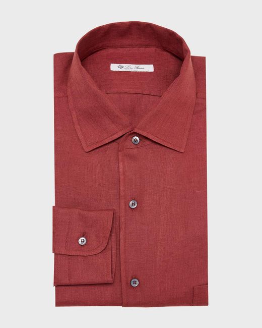 Loro Piana Red Shinano Stripe Linen Casual Button-Down Shirt for men